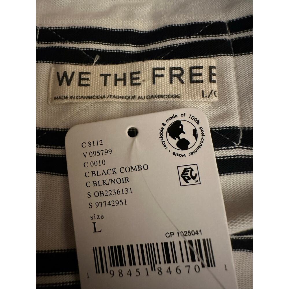Free People Boatneck Bohemian Preppy C'est La Vie Tee Black White Stripes Large - Picture 10 of 13